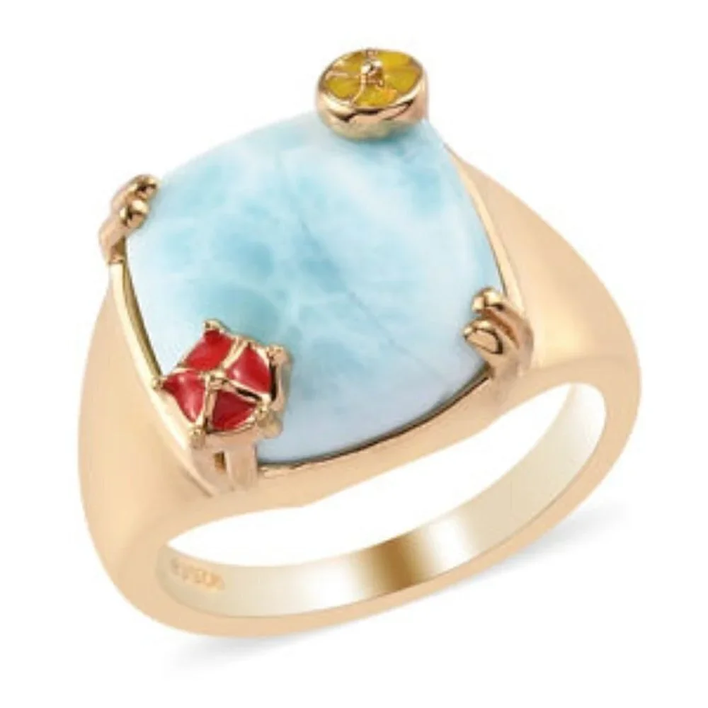 Giuseppe Perez Vermeil Yellow Gold Over Silver Larimar Enameled Ring Size 7 - Picture 4 of 9
